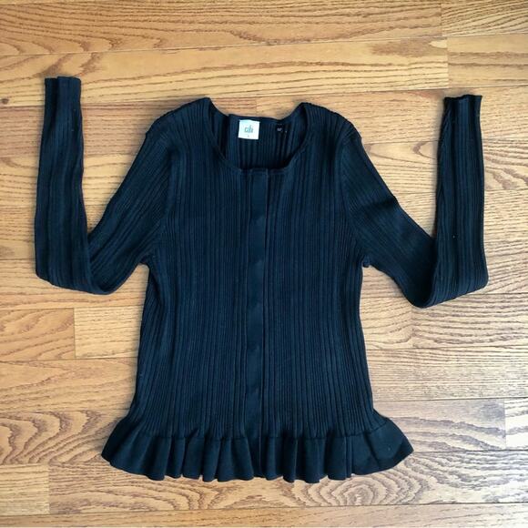 CABI Peplum Ruffle Party Ribbed Sweater Cardigan Black  Women’s Size L NWOT - Picture 11 of 11